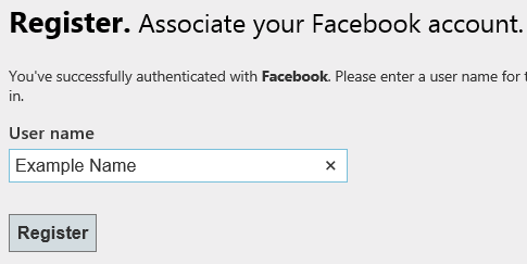 Screenshot che mostra una pagina Di registrazione in cui è possibile associare l'account Facebook a questa app.
