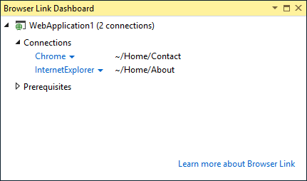 Screenshot di Browser Link Dashboard, con browser connessi e si è l a cui è stato visualizzato ogni browser.