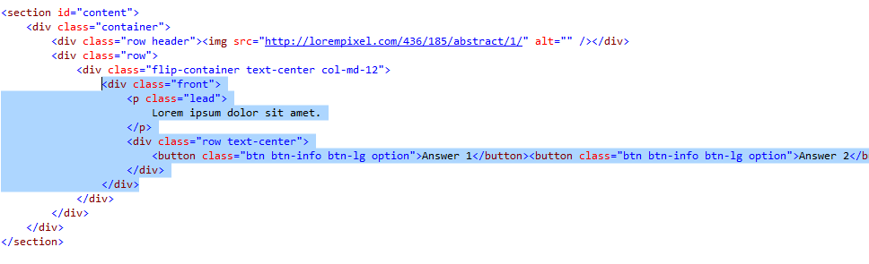 Elemento HTML selezionato nell'elemento HTML dell'editor HTML di Visual Studio selezionato nell'editor