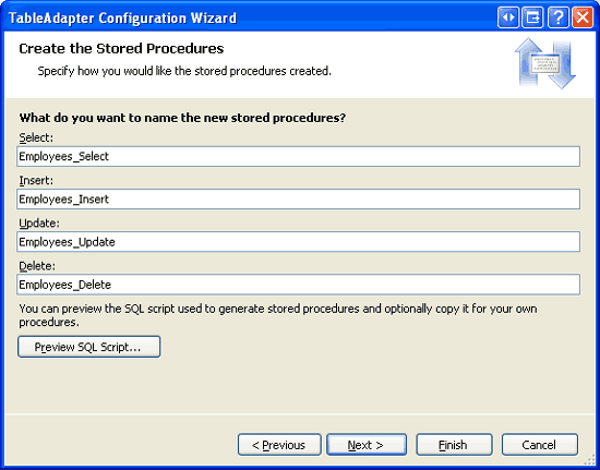 Assegnare un nome alle stored procedure di TableAdapter