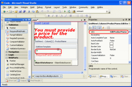 Modificare l'ID di TextBox in EditProductName