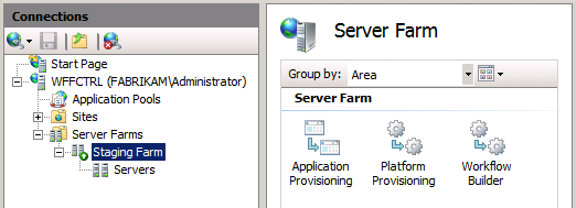 In Gestione IIS selezionare la server farm nel riquadro Connessioni.