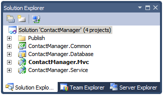 La soluzione Contact Manager è costituita da quattro singoli progetti.
