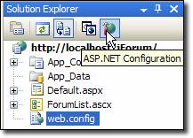 Screenshot che mostra una barra degli strumenti Esplora soluzioni con web.config selezionato.