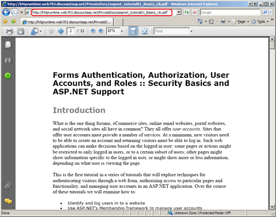 Gli utenti anonimi possono scaricare i file PDF privati immettendo l'URL diretto nel file