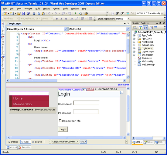 L'interfaccia della pagina di accesso include due caselle di testo, un controllo CheckBoxList e un pulsante