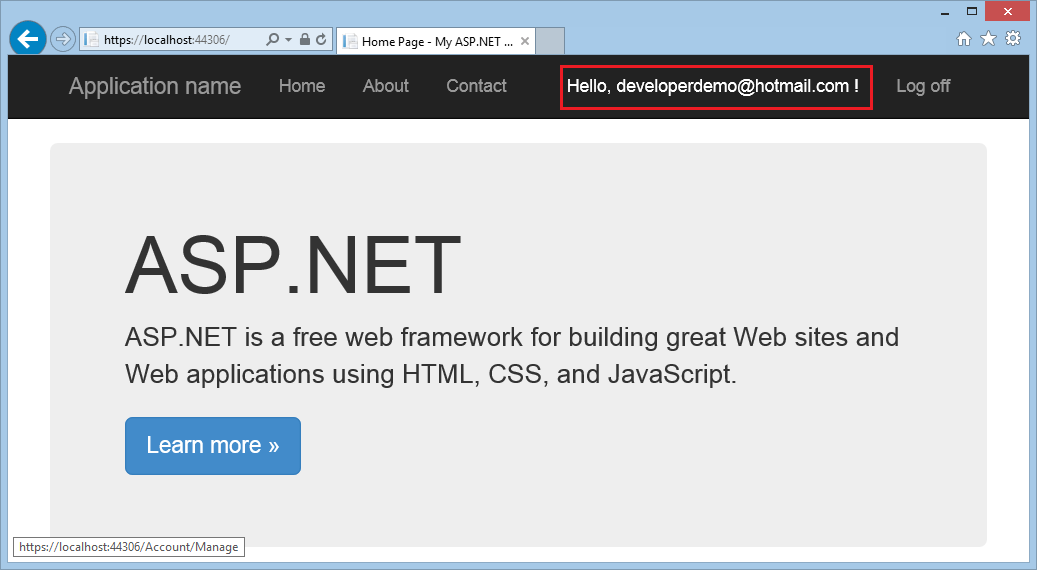 Screenshot della finestra Del browser di risposta A P dot Net che mostra l'oggetto User I D evidenziato con un rettangolo rosso.