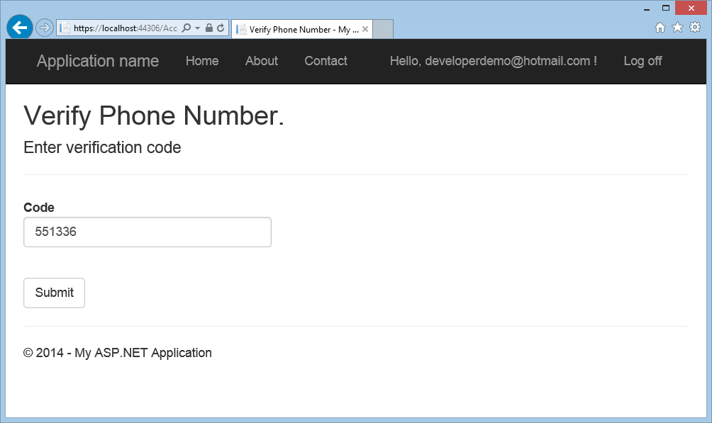 Screenshot della finestra Verifica numero di telefono che mostra il campo Codice con il codice immesso e il pulsante Invia.