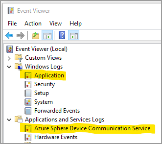 Screenshot del Visualizzatore eventi di Windows.
