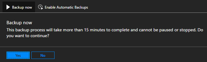 Screenshot che mostra come avviare un backup su richiesta.