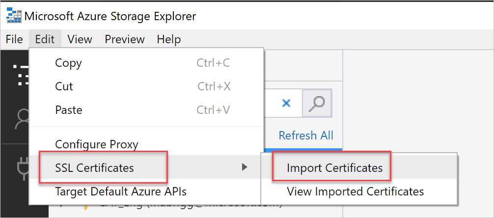 Importare il certificato in Storage Explorer