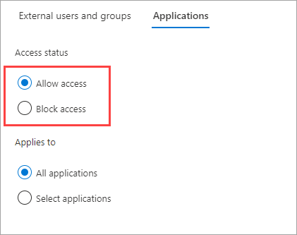 Screenshot che mostra lo stato di accesso delle applicazioni in ingresso per la connessione diretta b2b