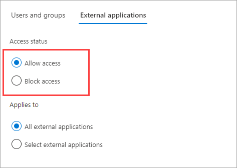 Screenshot che mostra lo stato di accesso delle applicazioni per la connessione diretta b2b in uscita