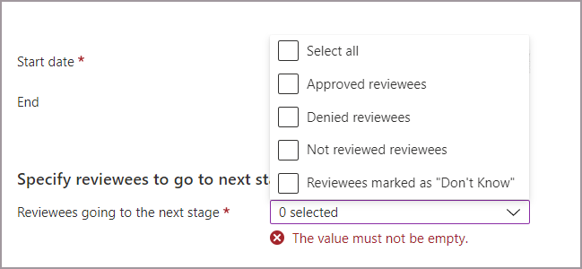 Screenshot che mostra l'impostazione e le opzioni delle revisioni per la revisione in più fasi.