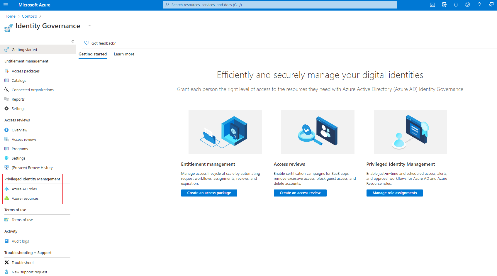 Select Identity Governance in Azure Portal screenshot.