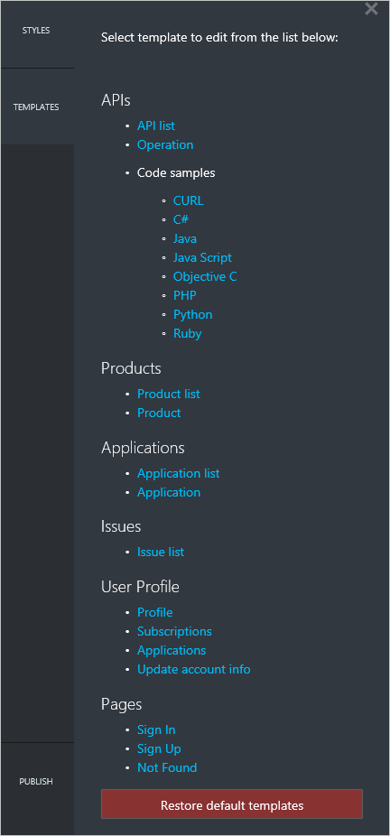 Modelli del portale per sviluppatori