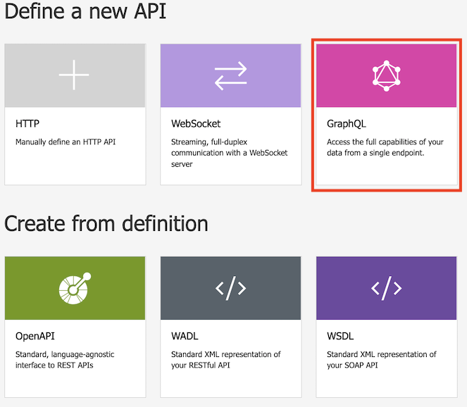 Screenshot della selezione dell'icona GraphQL nell'elenco delle API.