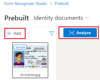 Screenshot: analyze ID document menu.