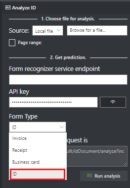 Screenshot: Sample Labeling tool dropdown prebuilt model selection menu.