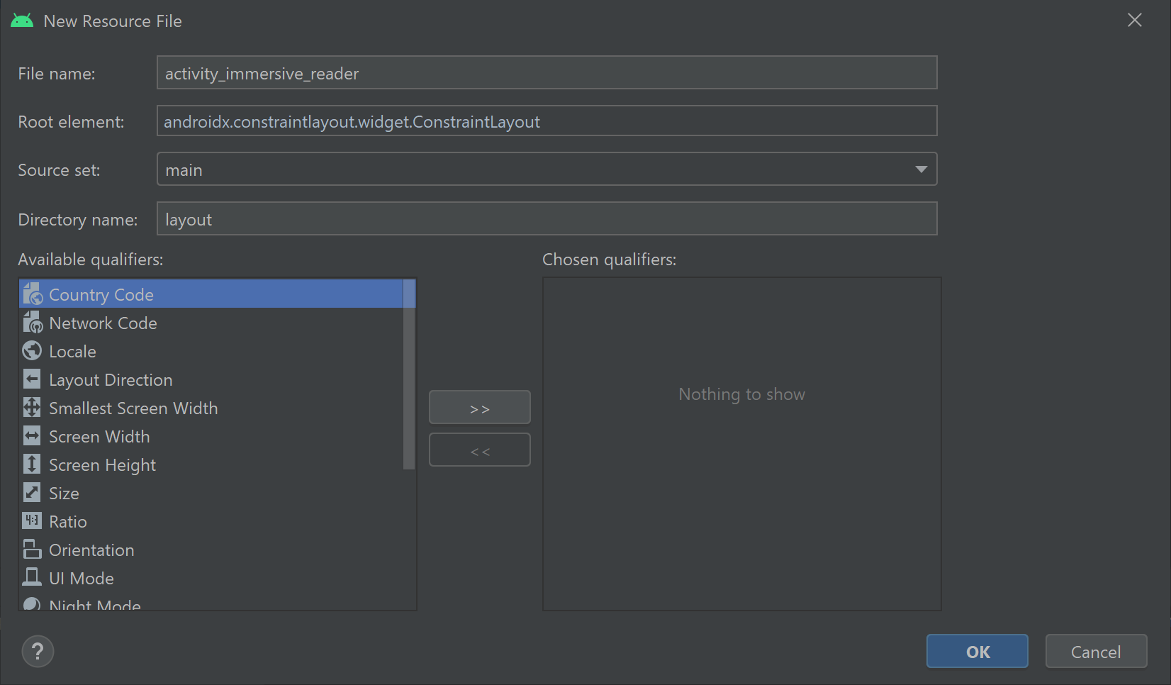 Configure the new Layout resource - Android