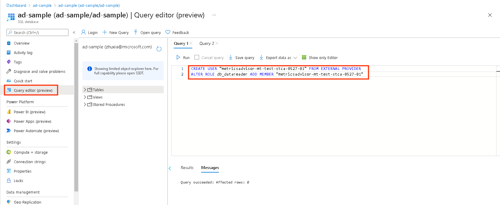 Screenshot that shows how to edit your query in the Azure portal.