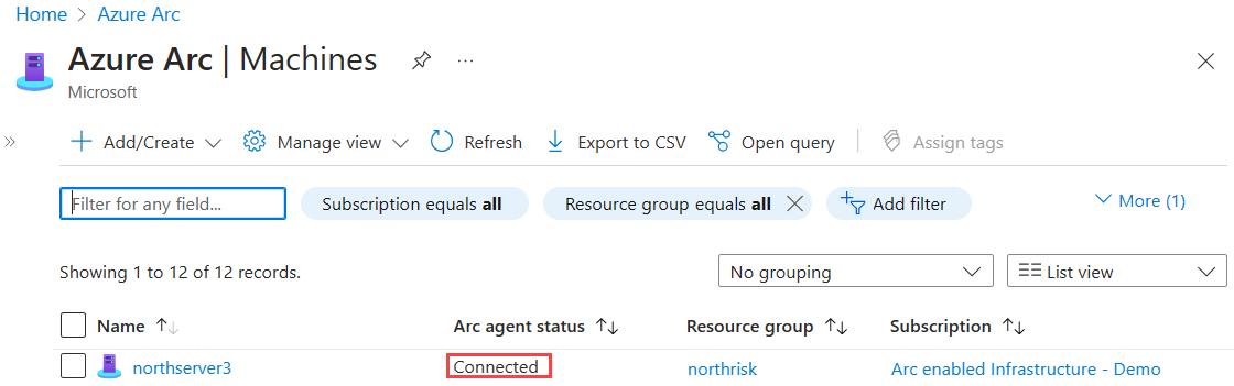 Screenshot che mostra una connessione al server riuscita nella portale di Azure.