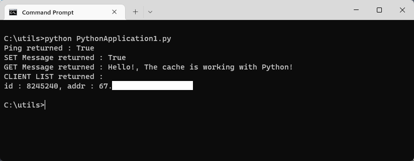 Screenshot di un terminale che mostra uno script Python per testare l'accesso alla cache.