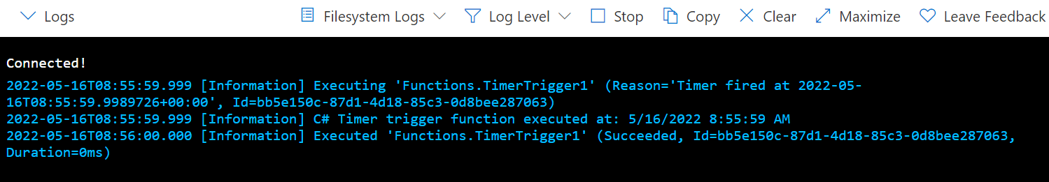 Screenshot che mostra la pagina Visualizza il trigger timer nella portale di Azure.