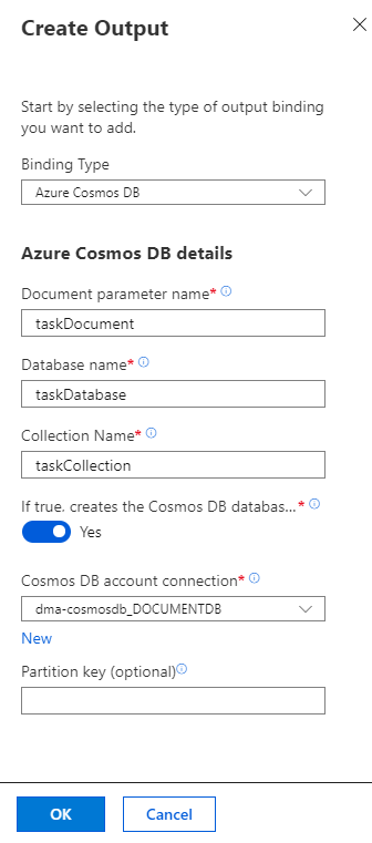 Configurare il binding di output di Azure Cosmos DB.