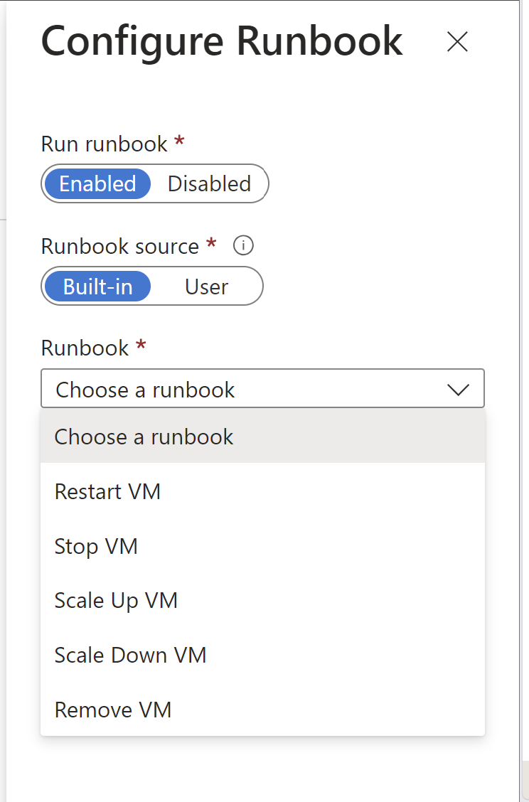 Screenshot della configurazione dell'azione del runbook.