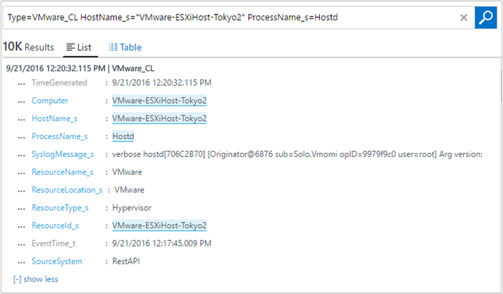 Screenshot delle sezioni ESXi Host Per Event Count e Breakdown Per Event Type nella visualizzazione dashboard di monitoraggio VMware.