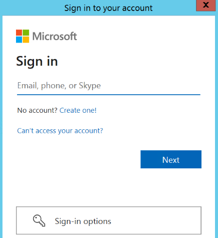 Screenshot della finestra di dialogo Accedi al tuo account. Il logo Microsoft, una casella di accesso e altri elementi dell'interfaccia utente sono visibili.