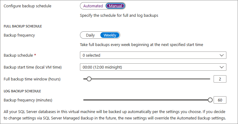 Screenshot della selezione manuale per configurare la pianificazione di backup personalizzata.