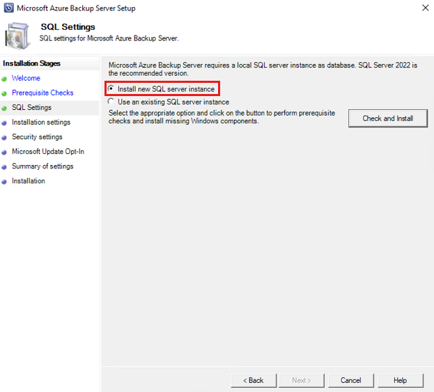 Screenshot che mostra Backup di Azure controllo SQL di Server.