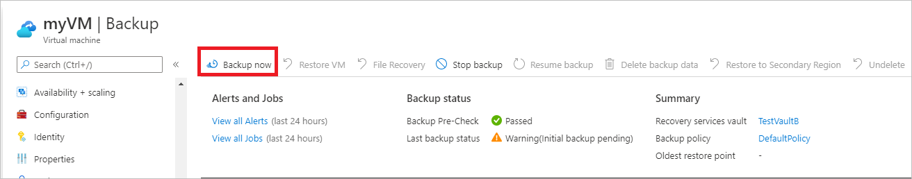 Screenshot che mostra come eseguire il backup.