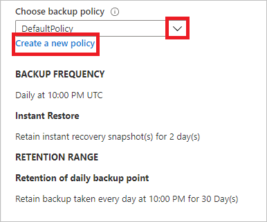 Screenshot che mostra come selezionare un criterio di backup.