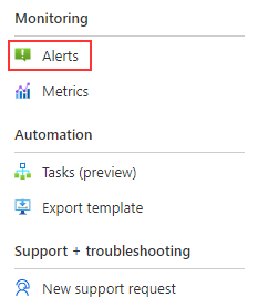 Image shows selecting the Alerts tab in the Azure portal.