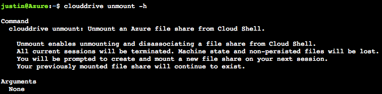 Screenshot dell'esecuzione del comando di smontaggio clouddrive in bash.
