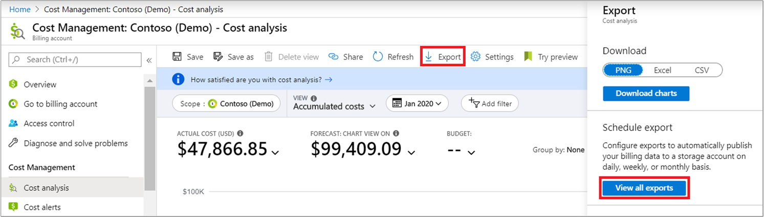 Screenshot che mostra l'opzione Esporta e visualizza tutte le esportazioni.