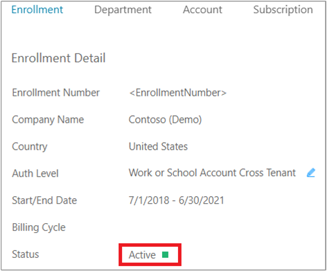 Example showing an active enrollment