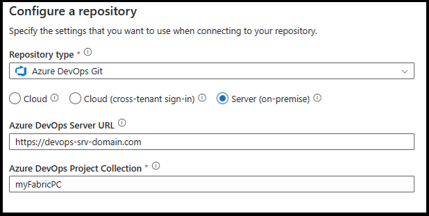 Screenshot che mostra come configurare un repository con il server.
