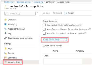 Screenshot that shows the "Access policies" page with the "Add Access Policy" action highlighted.