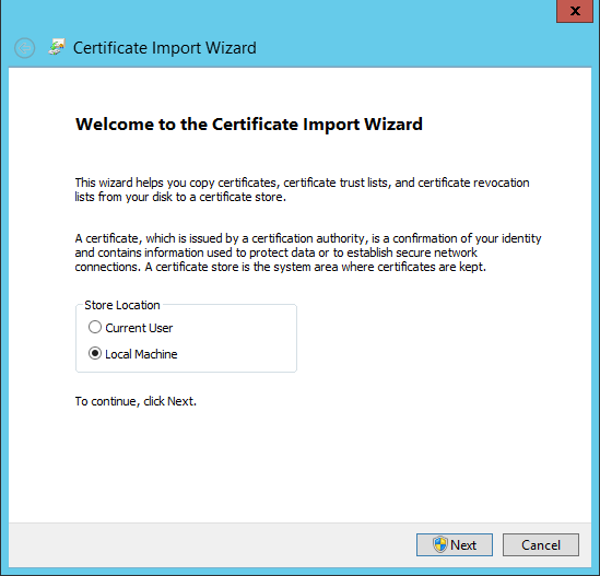 Importare il certificato tramite PowerShell