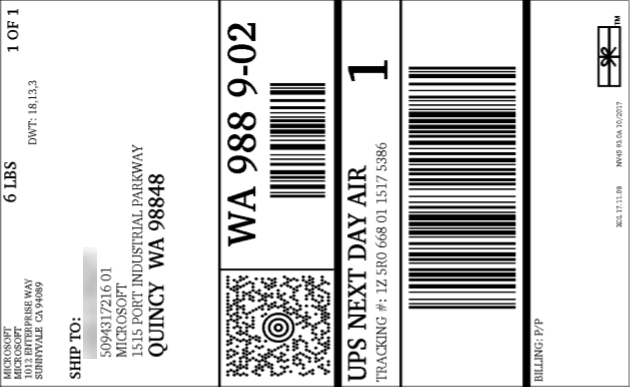 Example shipping label