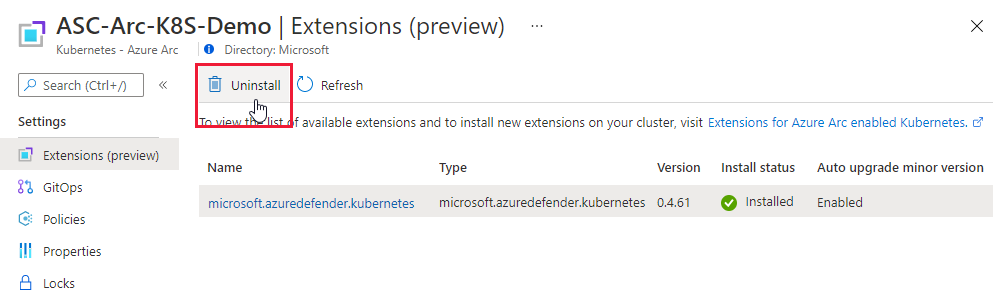 Removing an extension from your Arc-enabled Kubernetes cluster.