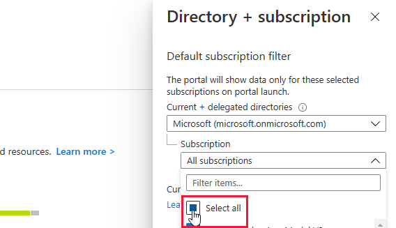 Filtering subscriptions in the Azure portal.