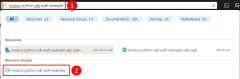 Screenshot che mostra la casella di ricerca in alto nel portale di Azure a cui individuare e passare al gruppo di risorse a cui assegnare ruoli (autorizzazioni).