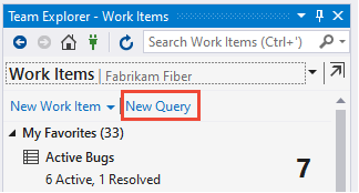 Screenshot degli elementi di lavoro, scegliere Nuova query.