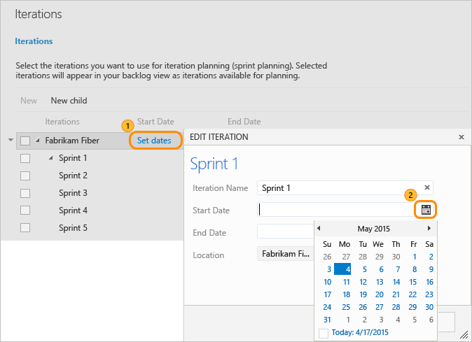 Define start and end dates for a sprint