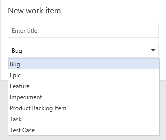 Screenshot che mostra l'aggiunta di un elemento di lavoro da un widget Nuovo elemento di lavoro.